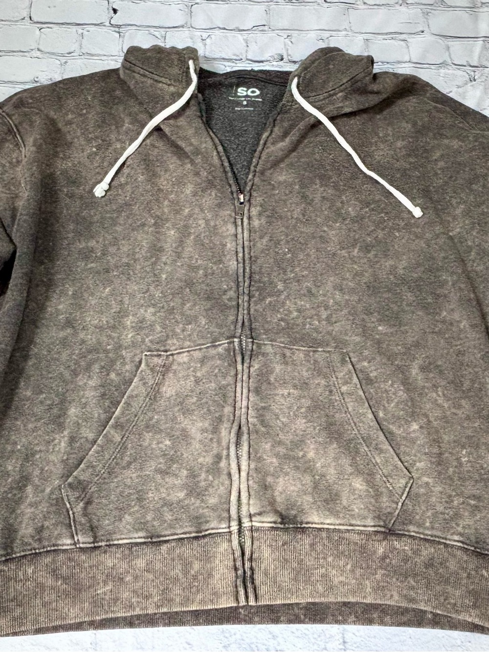 SO Washed distressed Brown Full-Zip oversized hoodie size small